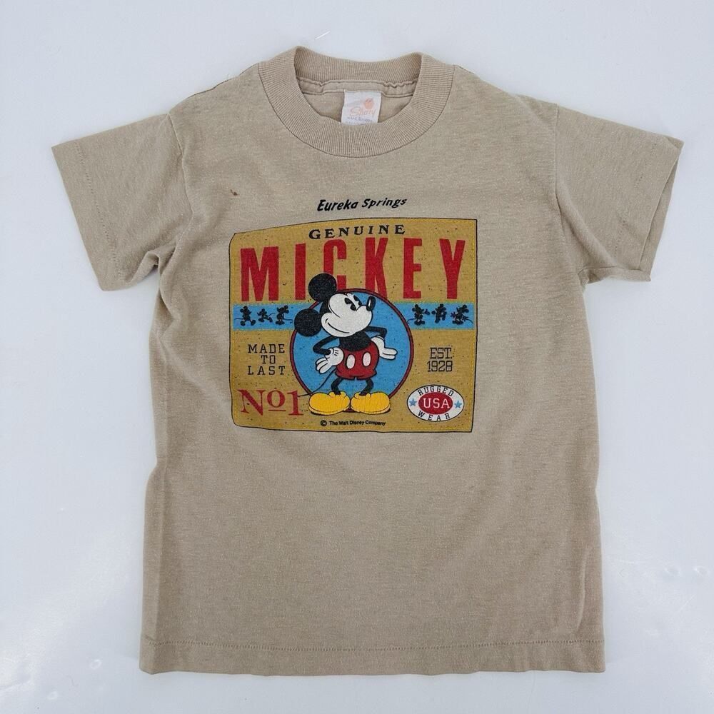 Vintage Mickey Mouse Sherry T-Shirt Beige Eureka Springs Disney Kids‎ Size 10-12